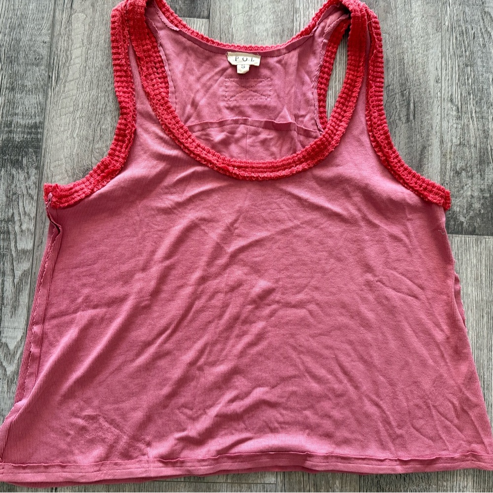 POL Pink Tank Top With Orange Coral Trim New size small
